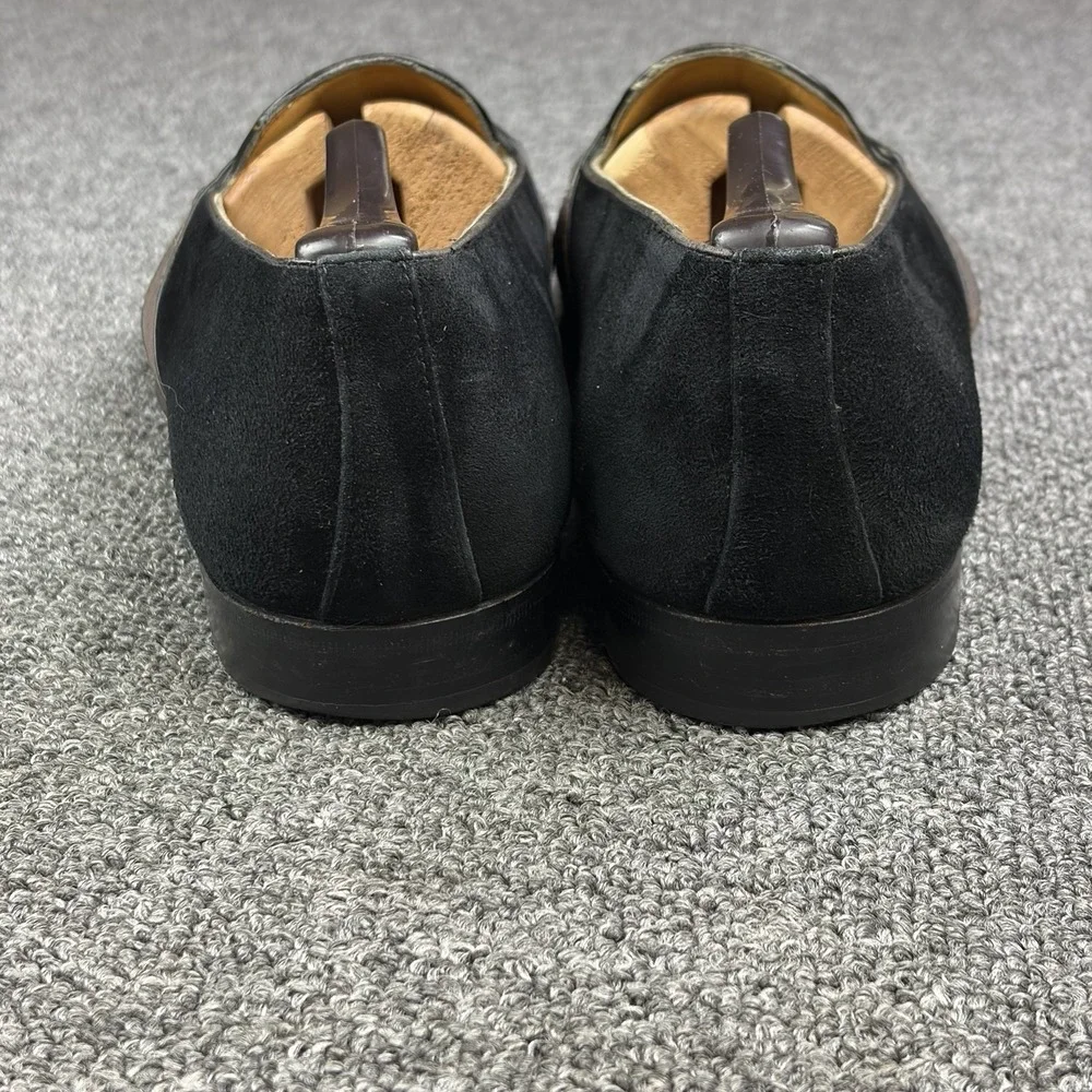 Moreschi Black Suede Penny Loafers Croc Style Strap Vibram Sole Italy Size 10